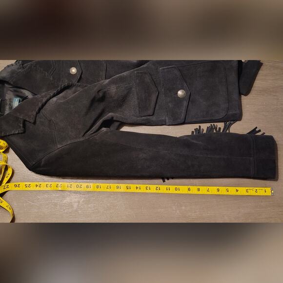 LRL Lauren Jeans Co Ralph Lauren Black Suede Fringe Western Jacket Size 4 - Picture 9 of 17